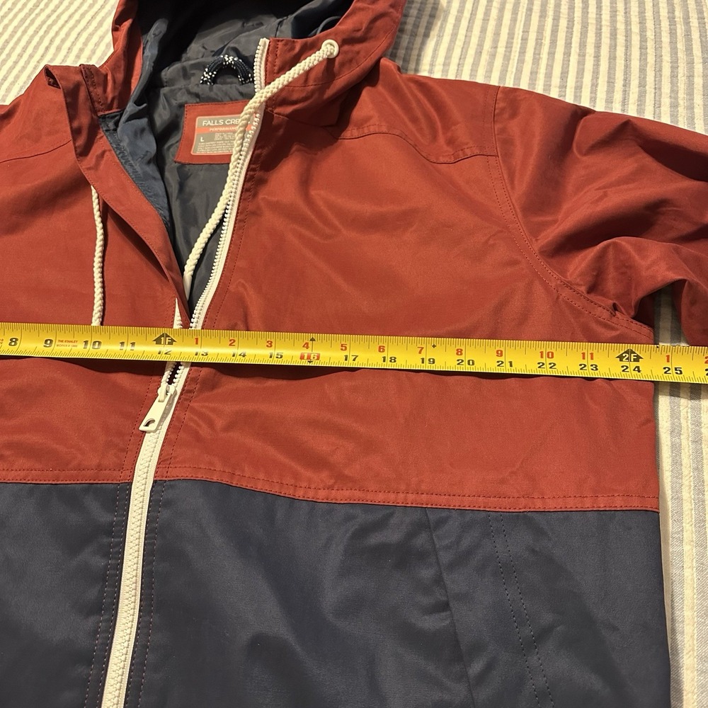 Falls Creek Performance Mens Hooded Jacket Colorblock Rust Navy Blue Large - Picture 5 of 8